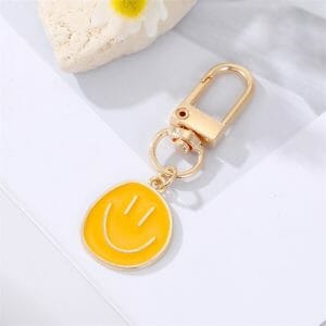Enamel Metal Happy Smiley Face Keychain yellow